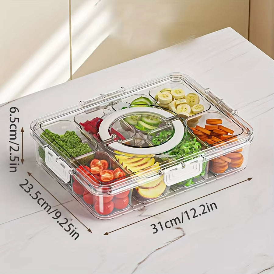 4Grid /8 Grid Snack Box Container, Portable Travel Charcuterie Board with Lid, Refrigerator Food Storage Box, Snack Organizer