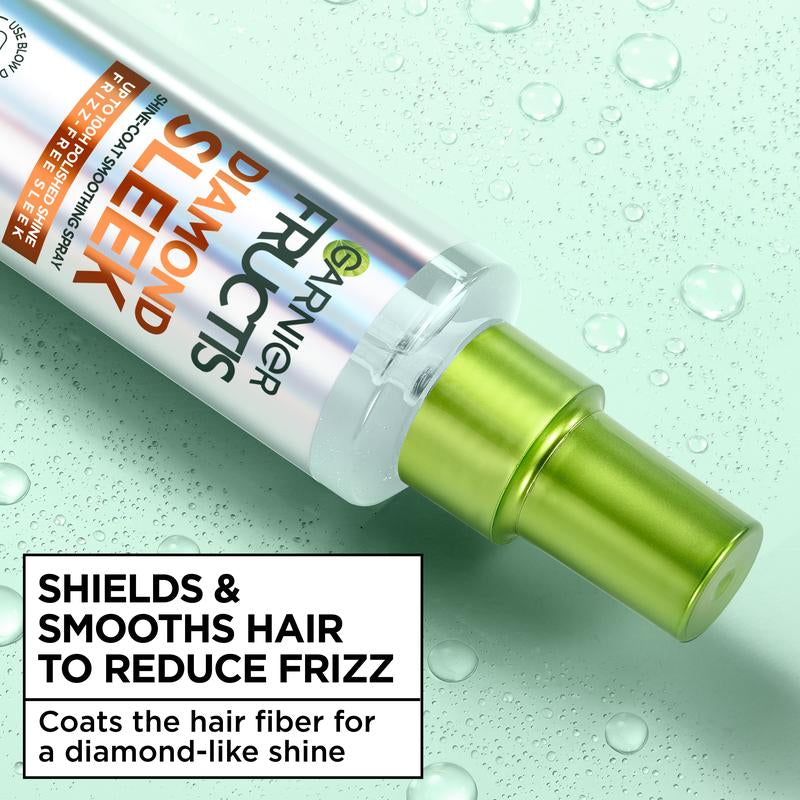 Fructis Diamond Sleek Shine Spray, 100H Frizz Free, 8% Vegan Keratin Complex & Argan Oil for Smooth Hair, Garnier