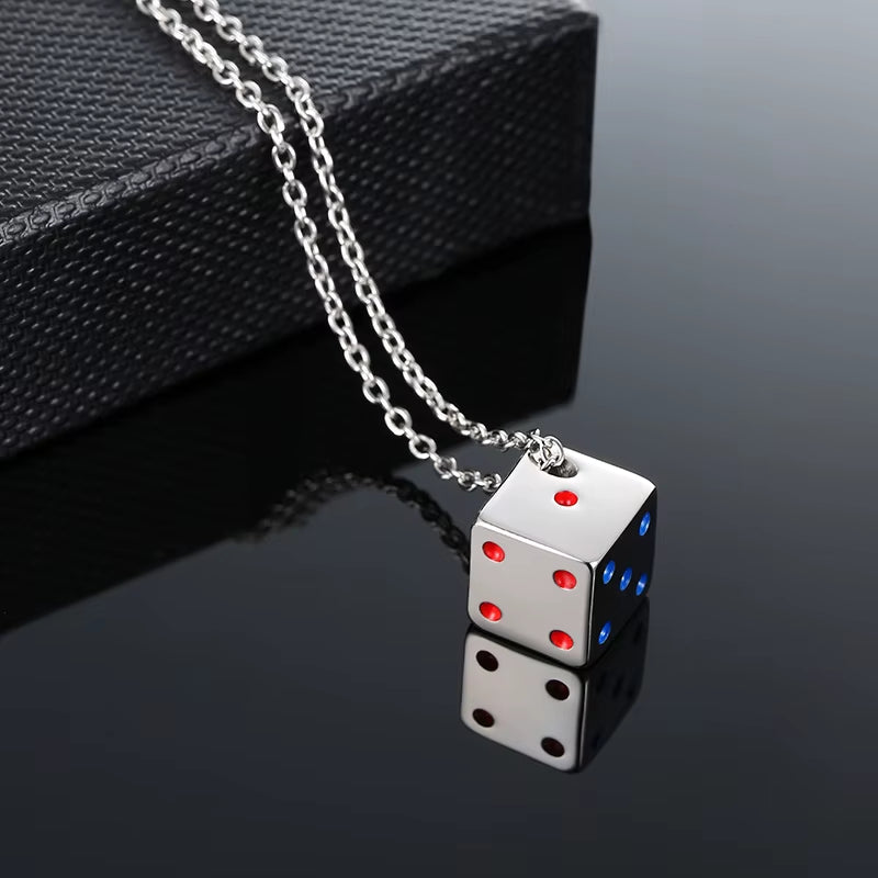 Men'S Cool Cube Dice Style Necklaces Stainless Steel Male Lucky Gifts for Him Jewelry