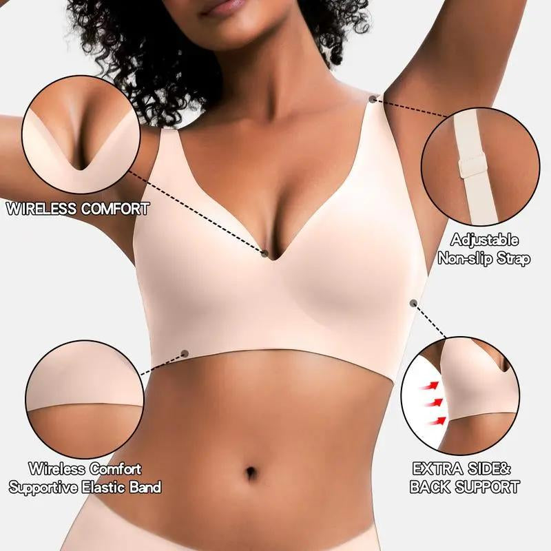 VRCOMFY Jelly Wireless Womens Comfortable Wireless Bras Bralettes Tshirts Bras Deep V Everyday Bras Wear Everywhere Super Push up Bras Breathable Wireless Bras