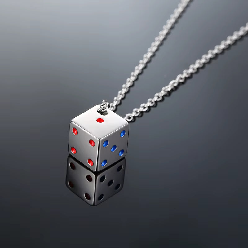 Men'S Cool Cube Dice Style Necklaces Stainless Steel Male Lucky Gifts for Him Jewelry