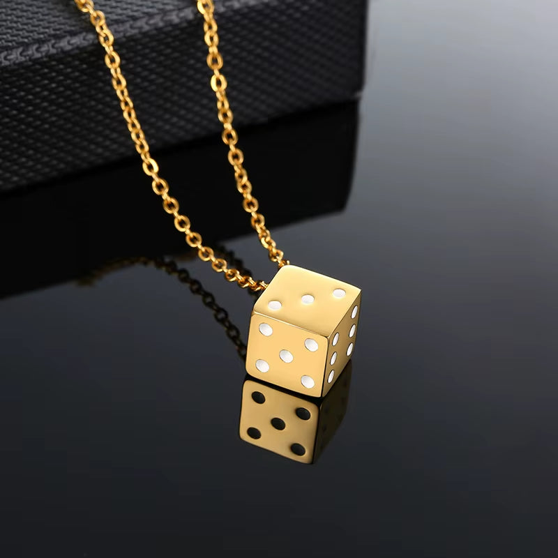 Men'S Cool Cube Dice Style Necklaces Stainless Steel Male Lucky Gifts for Him Jewelry