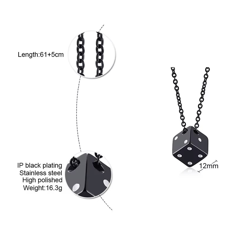 Men'S Cool Cube Dice Style Necklaces Stainless Steel Male Lucky Gifts for Him Jewelry