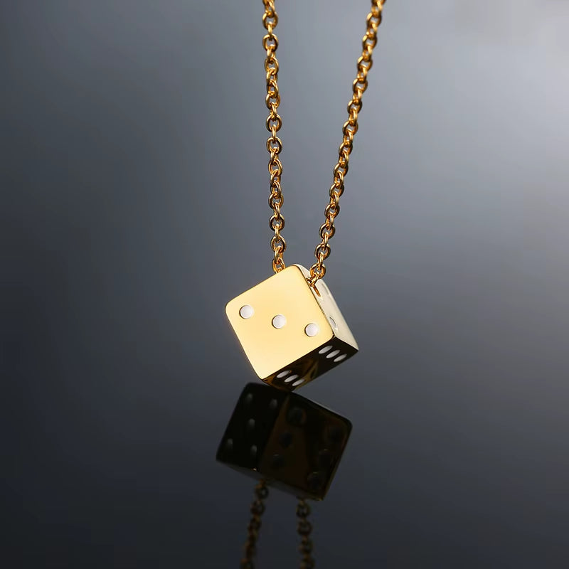 Men'S Cool Cube Dice Style Necklaces Stainless Steel Male Lucky Gifts for Him Jewelry