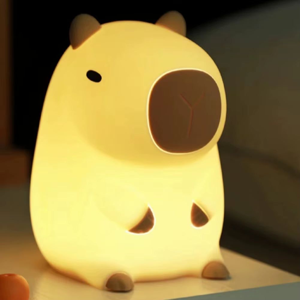 Rechargeable Cute Capybara Night Light Novelty Dimmable Nursery Nightlight Touch Lamp Silicone Pat Lamp for Kids Room