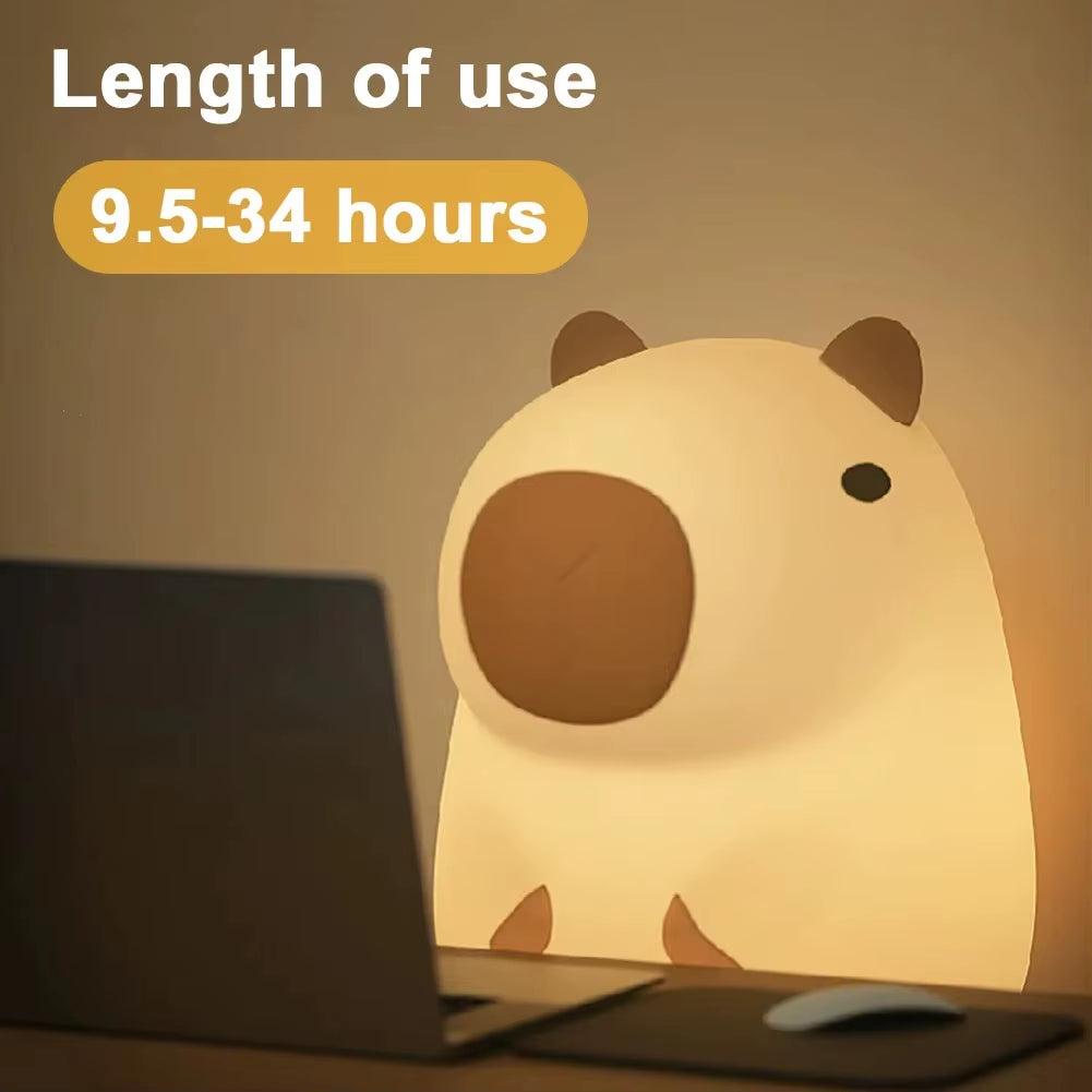 Rechargeable Cute Capybara Night Light Novelty Dimmable Nursery Nightlight Touch Lamp Silicone Pat Lamp for Kids Room