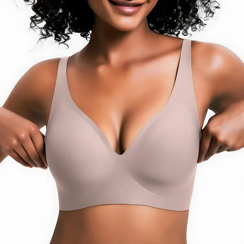 VRCOMFY Jelly Wireless Womens Comfortable Wireless Bras Bralettes Tshirts Bras Deep V Everyday Bras Wear Everywhere Super Push up Bras Breathable Wireless Bras