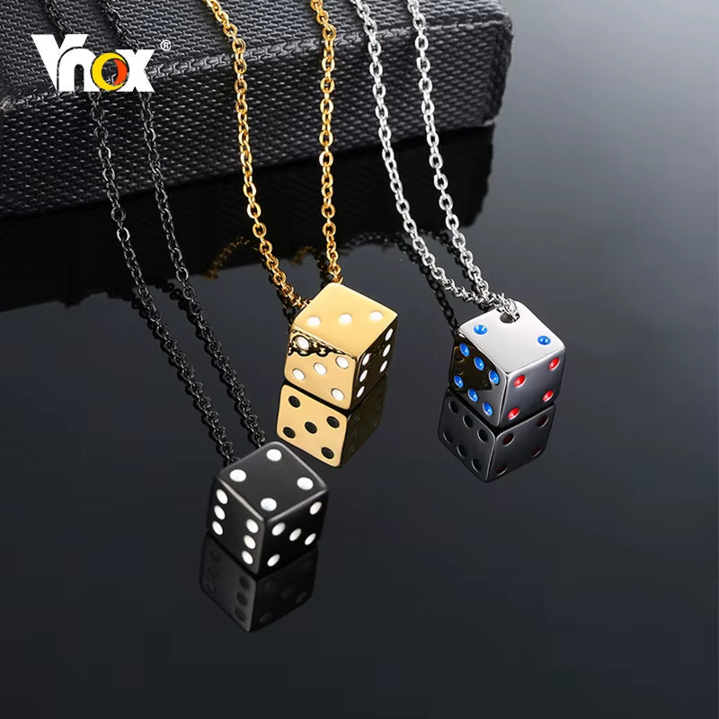 Men'S Cool Cube Dice Style Necklaces Stainless Steel Male Lucky Gifts for Him Jewelry