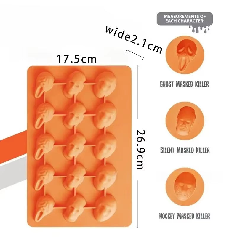 Silicone Ghost Masked Killer Cake Mold Chocolate Halloween Silicone Skull Cookie Molds for Jello Ice Cube Biscuits Baking Mould