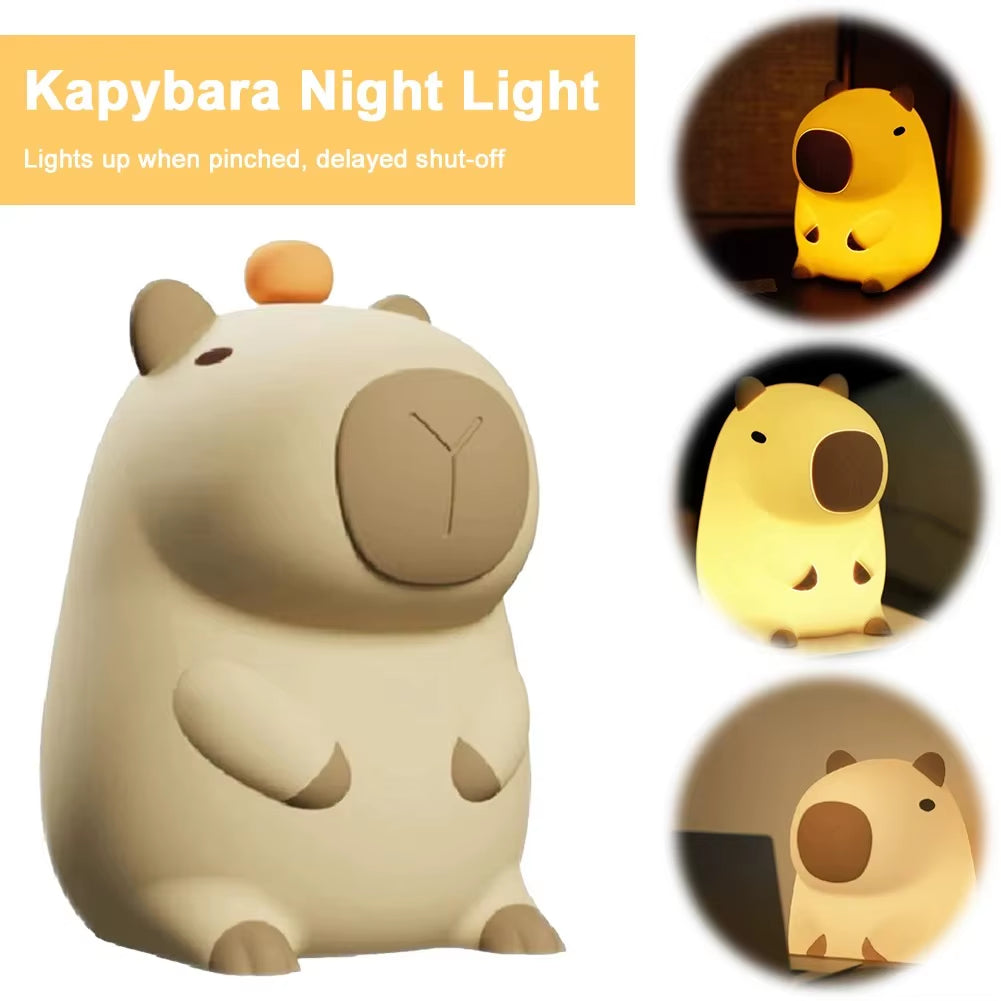 Rechargeable Cute Capybara Night Light Novelty Dimmable Nursery Nightlight Touch Lamp Silicone Pat Lamp for Kids Room
