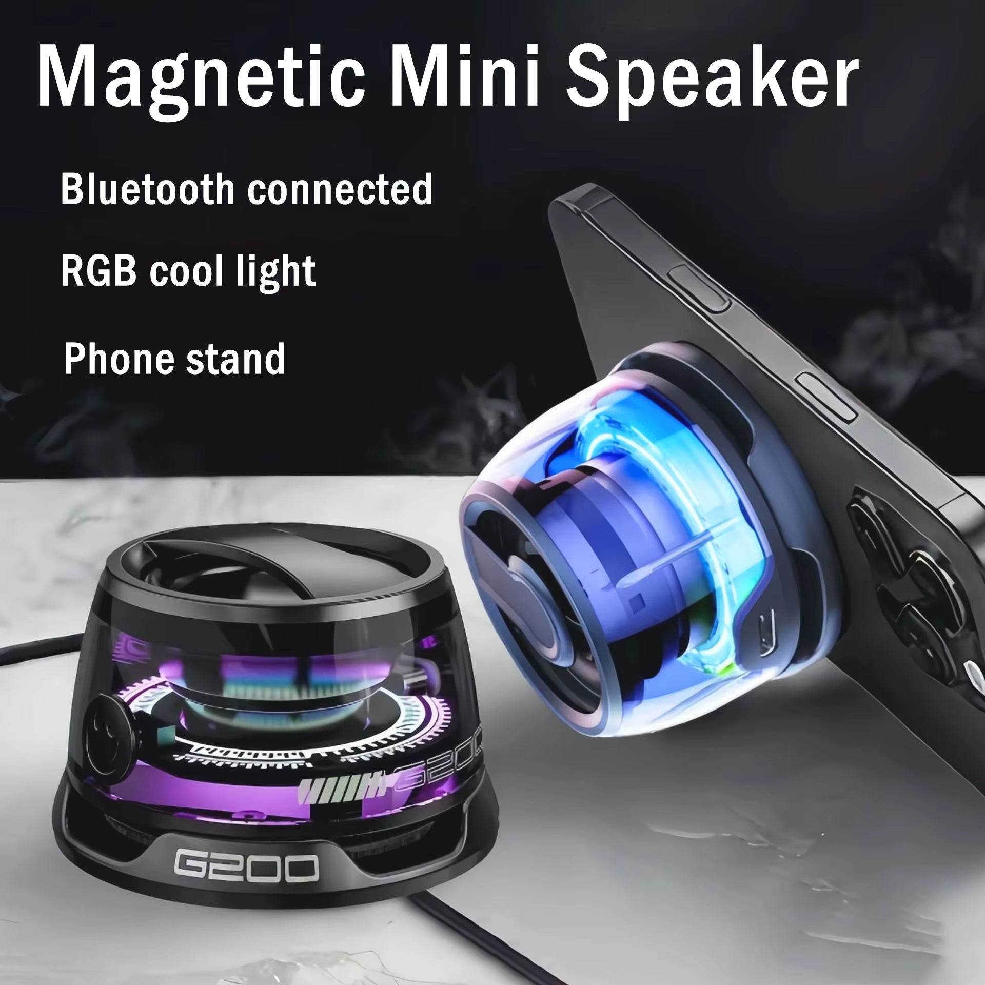 Mini Magnetic Bluetooth Speaker Portable Phone Holder RGB Lighting Speaker BT5.3 Mini Sound Box 7 Hours Playback Easy to Carry
